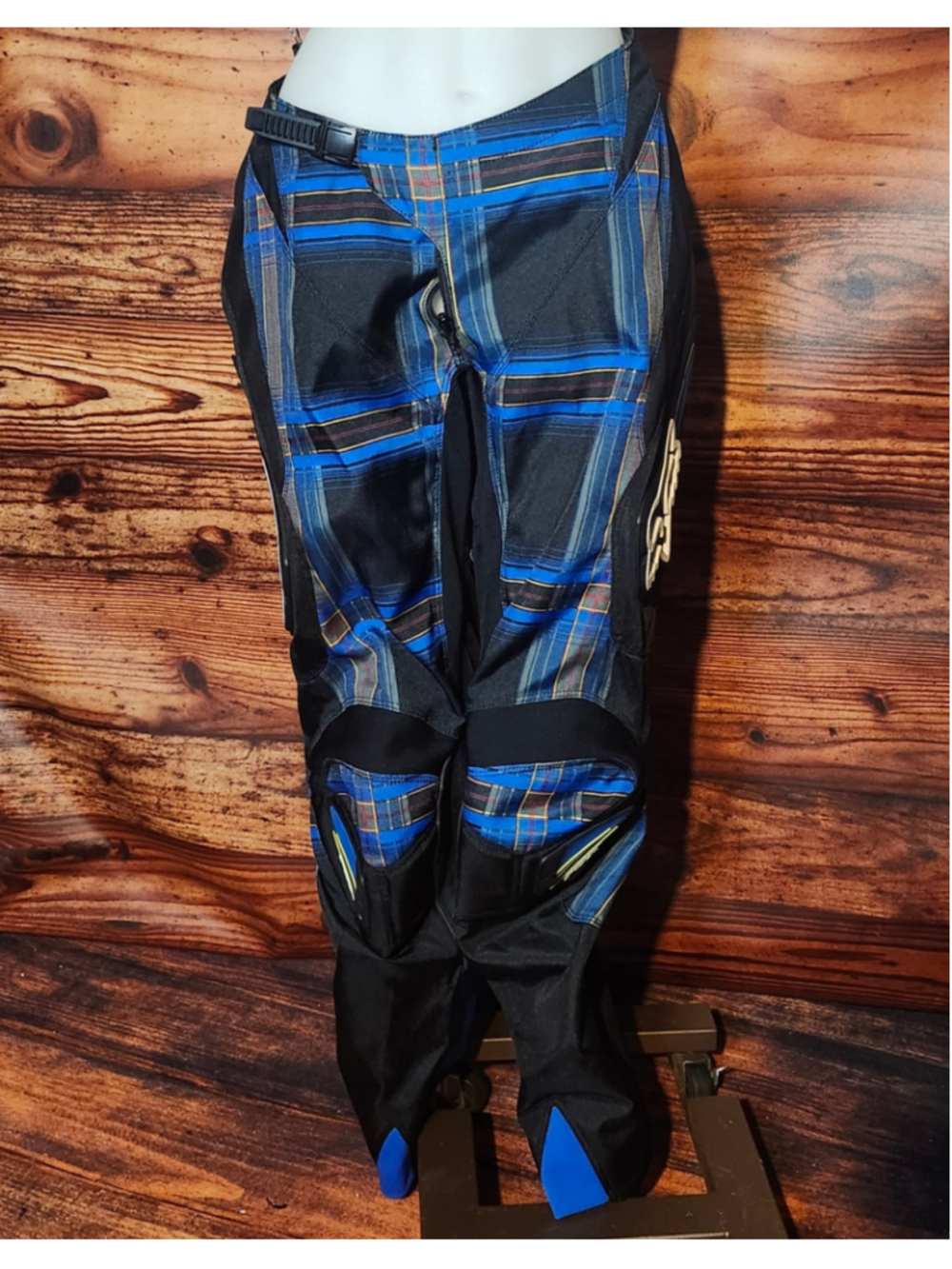 Men's Fox Racing Motocross Pants Waist 34 Blue Black Plaid